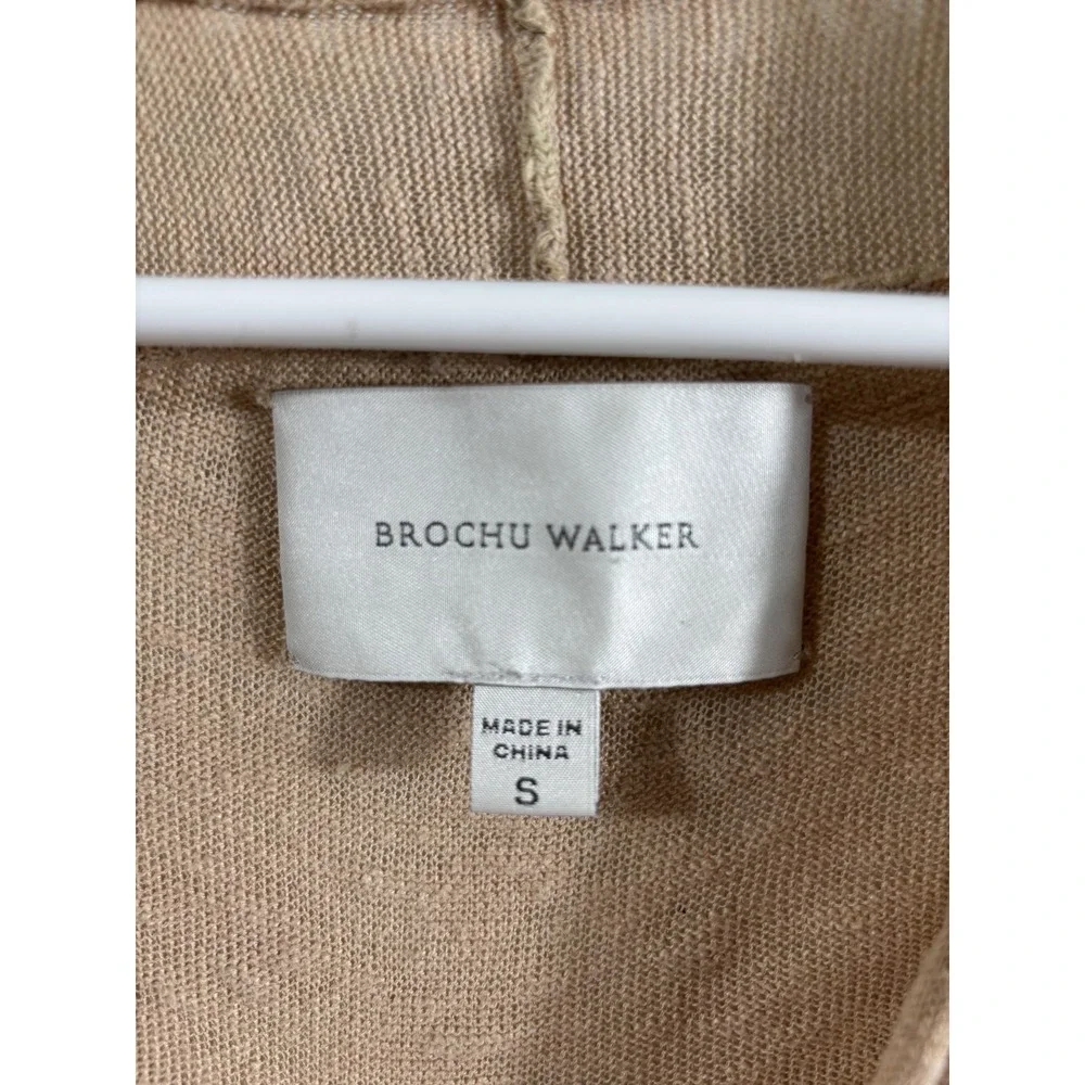 Brochu Walker Sweater Womens Small‎ Beige Linen Cotton Wrap V Neck Twist Front
